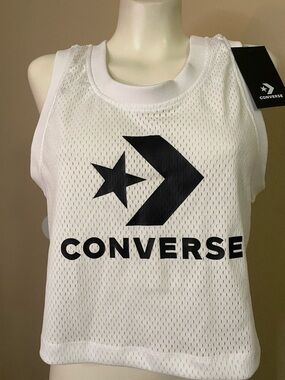 Converse White Mesh Tank crop Top with Black Logo NWT 🖤🏀